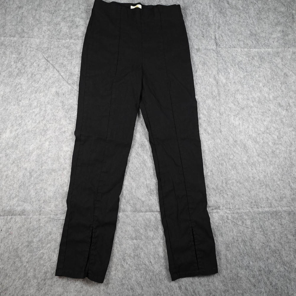 Maeve Pant Womens Small Petite Black Seamed Split Hem Stretch Linen Blend Anthro